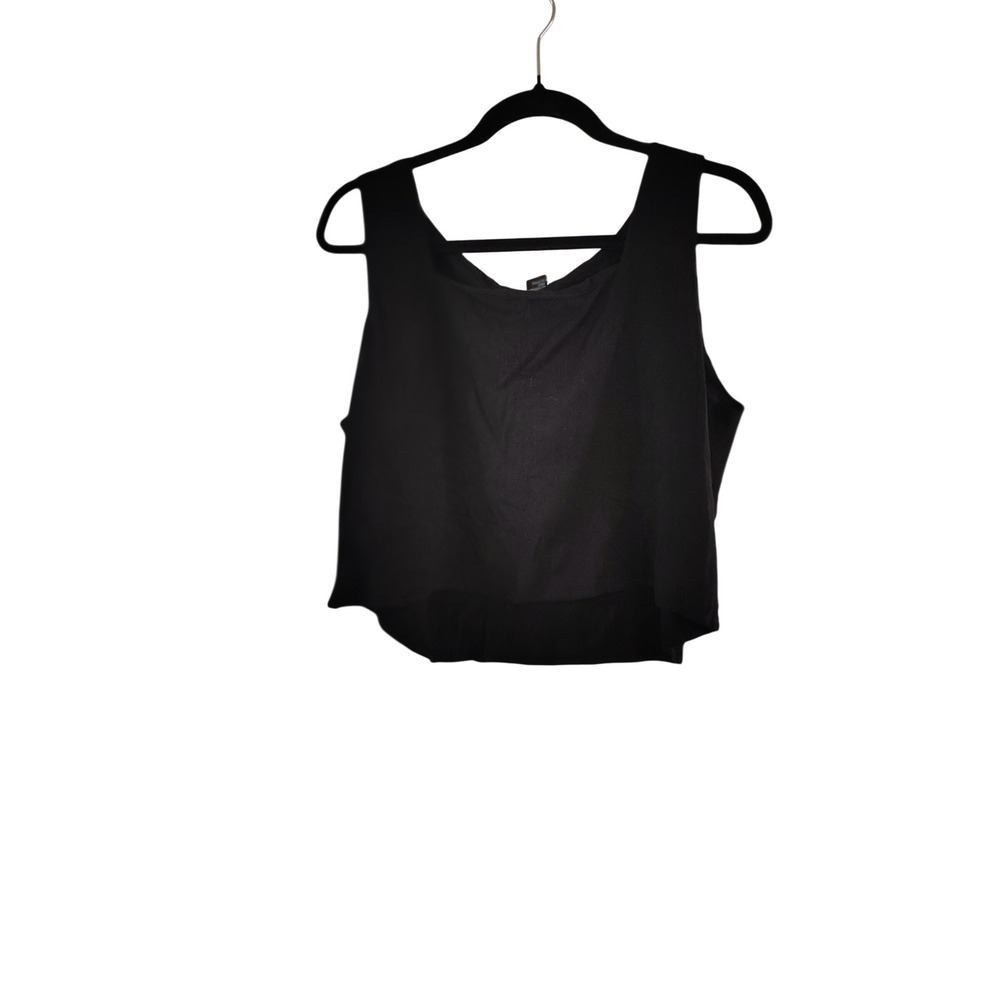Anrabess Womens Black Sleeveless Crop Tank Top Square Neck Relaxed Fit Large NWT